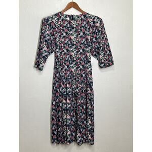 VTG 80s Paquette California Prairie Dress S Navy Floral Coquette Cottagecore